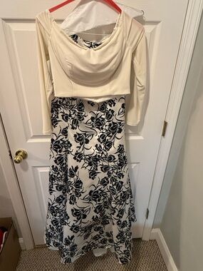Cream and Black Floral Two-Piece Prom Dress